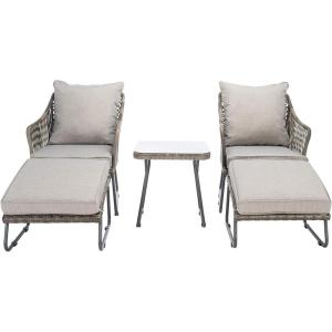 SAFAVIEH Outdoor Collection Narda Natural Grey/Grey Cushion 5-Piece Patio Chaise Lounge Set (PAT9018B-2BX)(Grey / Grey)