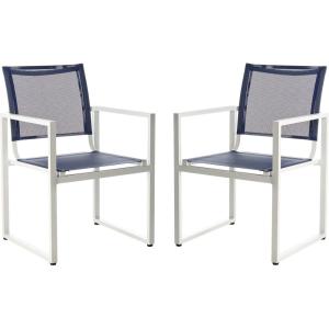 SAFAVIEH Outdoor Collection Neval Navy and White Stackable Chair (Set of 2)
