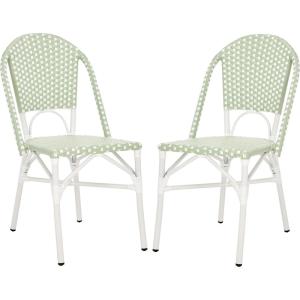 SAFAVIEH Outdoor Collection Oliver Green/White Bistro Chair Set of 2 (Fully Assembled)