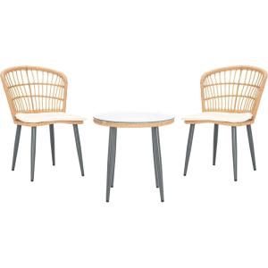 SAFAVIEH Outdoor Collection Prenza Natural Rattan/Beige Cushion 3-Piece Patio Lounge Bistro Set with Table (PAT9013A)(Natural / Beige)