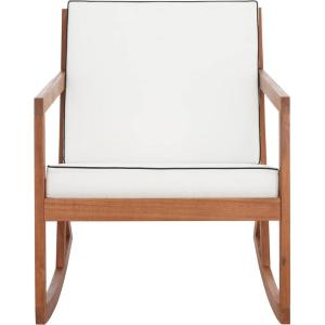 SAFAVIEH Outdoor Collection Vernon Natural/Beige Cushion with Black Piping Rocking Chair(Natural/Beige)