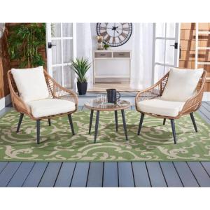 SAFAVIEH Outdoor Collection Warlen Natural Rattan/Beige Cushion 3-Piece Patio Lounge Bistro Set (PAT9016A)