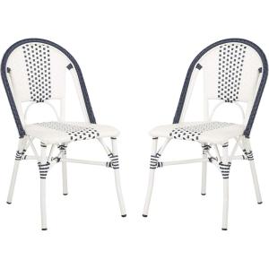SAFAVIEH Outdoor Collection Zoya Navy and White Stackable Chair (Set of 2)