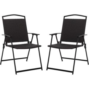 SAFAVIEH Outdoor Patio Furniture Collection – Dory Rattan Weave Folding Chair (PAT6902)(Black/Black)