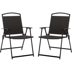 SAFAVIEH Outdoor Patio Furniture Collection – Dory Rattan Weave Folding Chair (PAT6902)(Black/Grey)