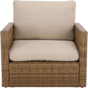 SAFAVIEH Outdoor Patio Furniture Collection – Emma Rattan & Cushion Armchair, Modern Outdoor Lounge Seating (PAT7563)(Natural/Taupe)