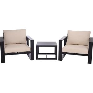 SAFAVIEH Outdoor Patio Furniture Collection – Fash Black & Taupe Cushion 3-Piece Living Set, Modern Outdoor Chairs & Slatted Square Table (PAT7552A)(Black/Taupe)