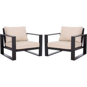 SAFAVIEH Outdoor Patio Furniture Collection – Fash Cushion Aluminum Chair, Modern Outdoor Armchairs with Cushions (PAT7553)(Black/Taupe)