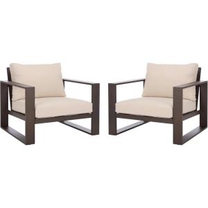 SAFAVIEH Outdoor Patio Furniture Collection – Fash Cushion Aluminum Chair, Modern Outdoor Armchairs with Cushions (PAT7553)(Brown/Taupe)