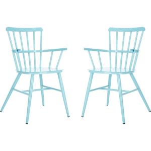 SAFAVIEH PAT3001A-SET2 Outdoor Clifton Matte White Spindle Back(Blue)