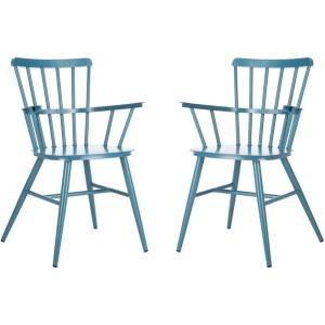 SAFAVIEH PAT3001A-SET2 Outdoor Clifton Matte White Spindle Back(Navy)