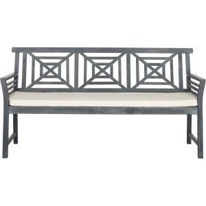 SAFAVIEH PAT6737A Outdoor Collection Del Mar 3 Seat Bench(Ash Grey / Beige)