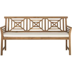 SAFAVIEH PAT6737A Outdoor Collection Del Mar 3 Seat Bench(Natural / Beige)