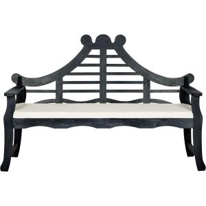 SAFAVIEH PAT6741A Outdoor Collection Azusa Bench(Dark Slate Gray / Beige)