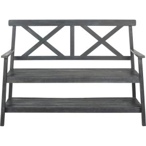 SAFAVIEH PAT6744A Collection Mayer Black 49.21″ Outdoor Bench(Ash Grey)