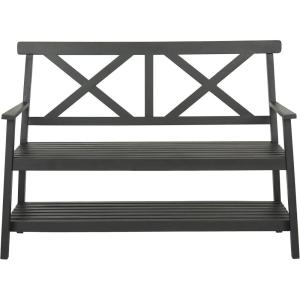SAFAVIEH PAT6744A Collection Mayer Black 49.21″ Outdoor Bench(Dark Slate Gray)