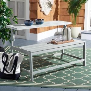 SAFAVIEH PAT6753A Collection Ruben Teak Balcony Bench and Table Outdoor Set(Ash Grey)