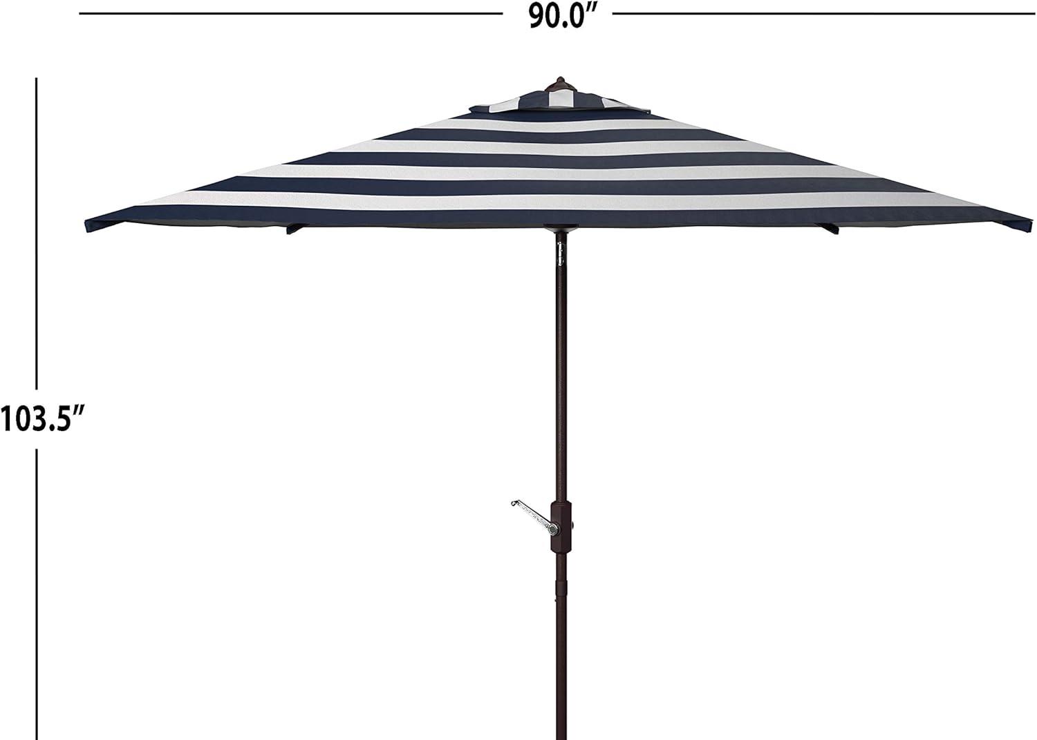 image:imageSAFAVIEH 75ft Outdoor Patio Umbrella Square Iris Collection Navy amp White Stripe Auto Crank Tilt UV Resistant for Deck Backyard Poolside PAT8404BNavy White