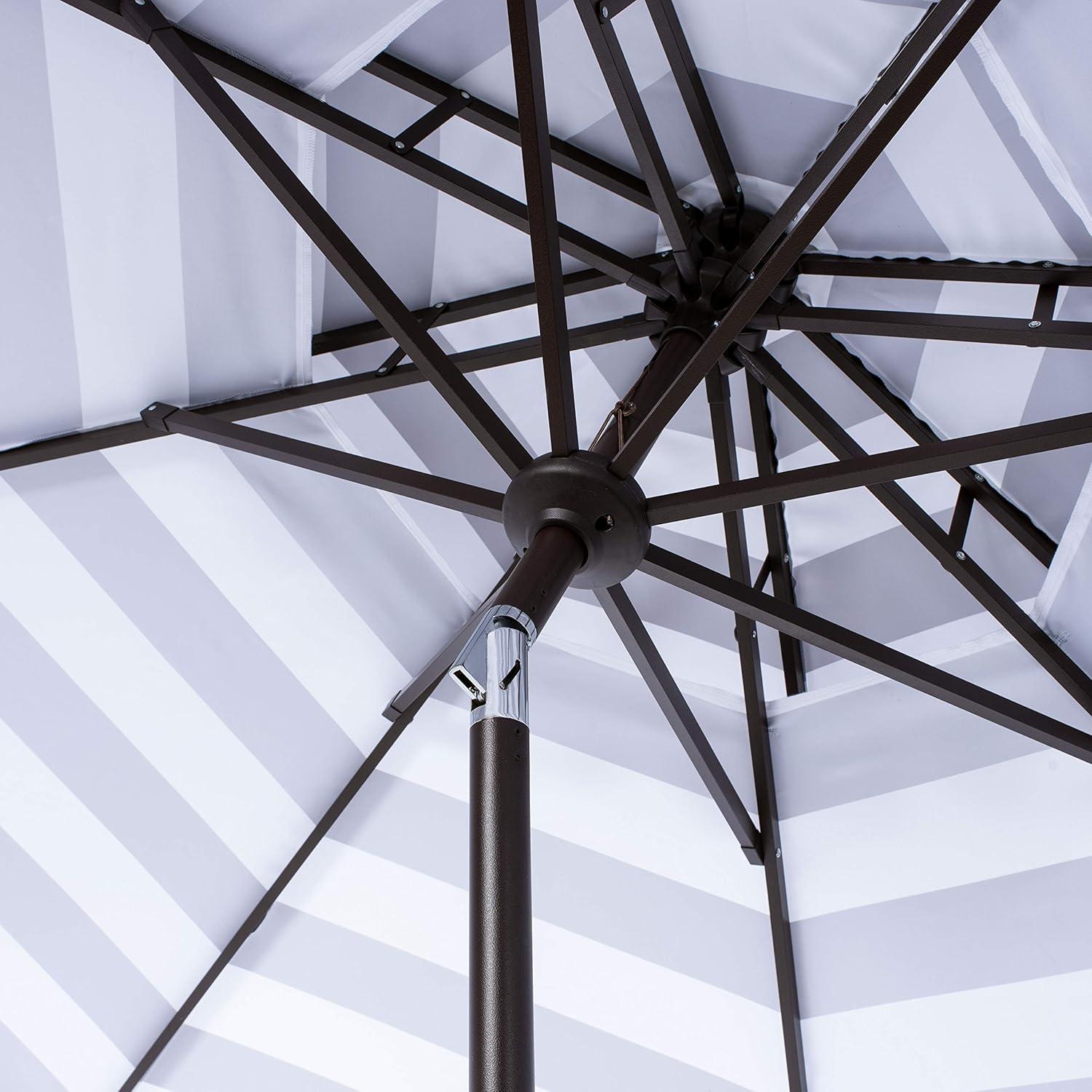image:imageSAFAVIEH 9ft Outdoor Patio Umbrella Double Top Vienna Collection Beige amp White Stripe Scallop Edge Crank Button Tilt UV Resistant for Deck Backyard Poolside PAT8211AGrey White