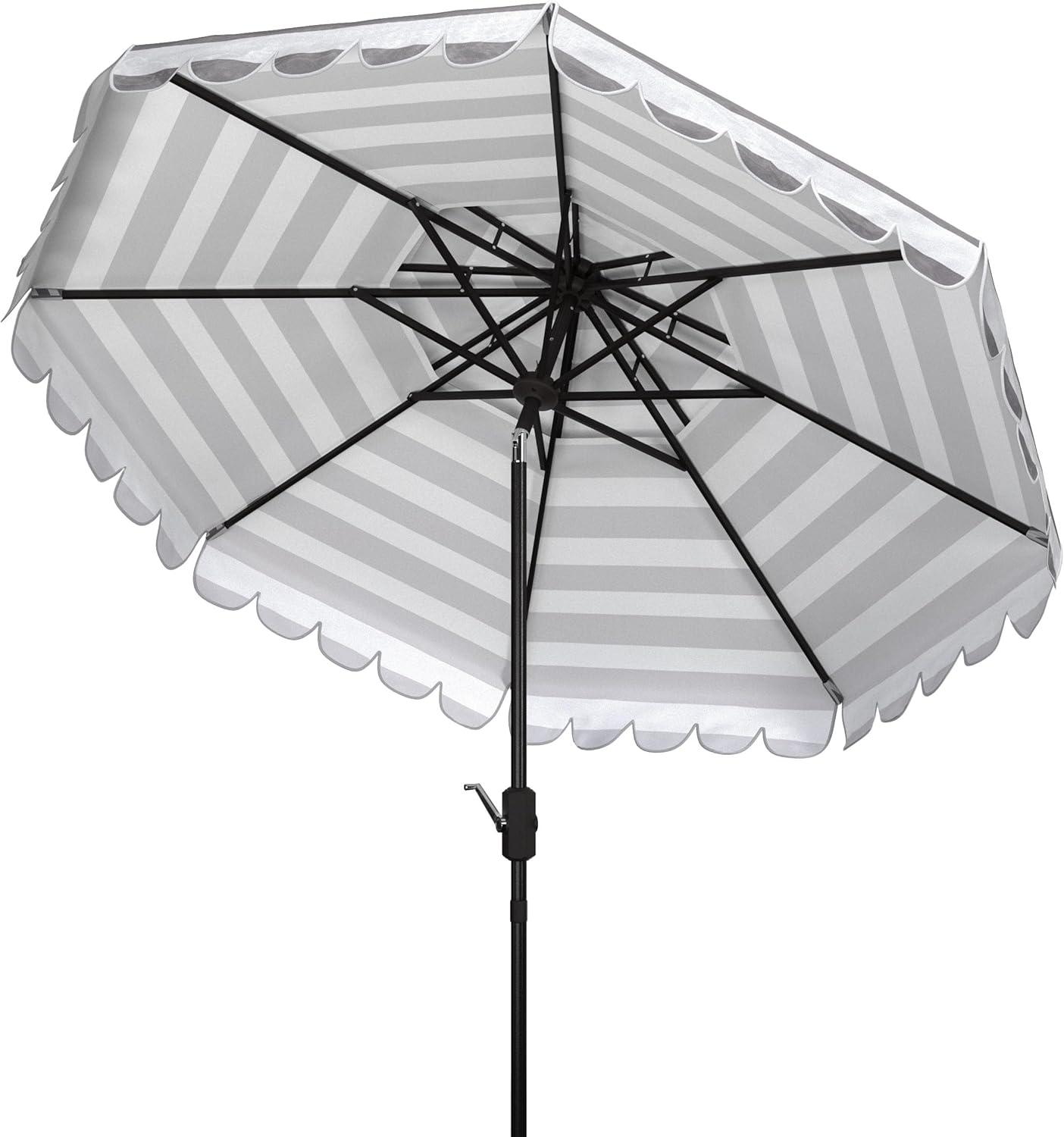 image:imageSAFAVIEH 9ft Outdoor Patio Umbrella Double Top Vienna Collection Beige amp White Stripe Scallop Edge Crank Button Tilt UV Resistant for Deck Backyard Poolside PAT8211AGrey White