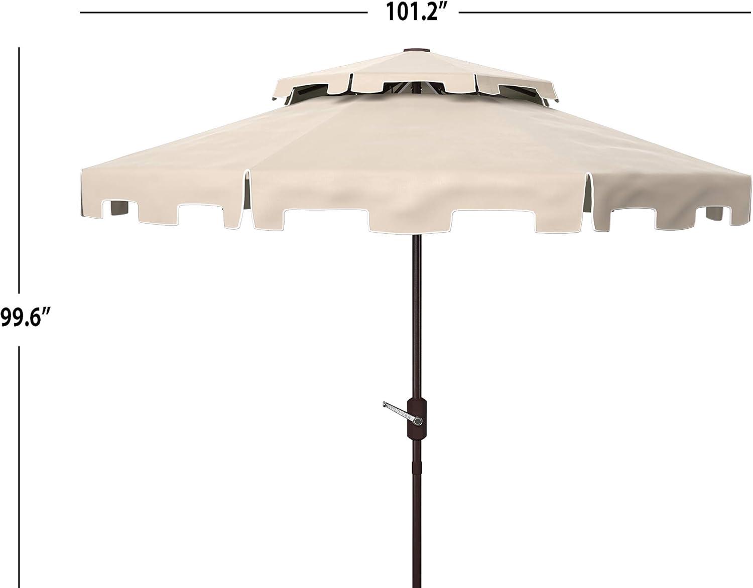image:imageSAFAVIEH 9ft Outdoor Patio Umbrella Double Top Zimmerman Collection Black amp White Crank Button Tilt UV Resistant for Deck Backyard Poolside PAT8200HBeigeWhite