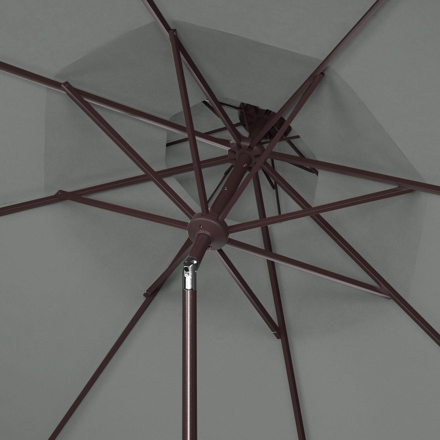 image:imageSAFAVIEH 9ft Outdoor Patio Umbrella Round Double Top Milan Fringe Red amp White Crank Button Tilt UV Resistant for Deck Backyard Poolside PAT8208EGray