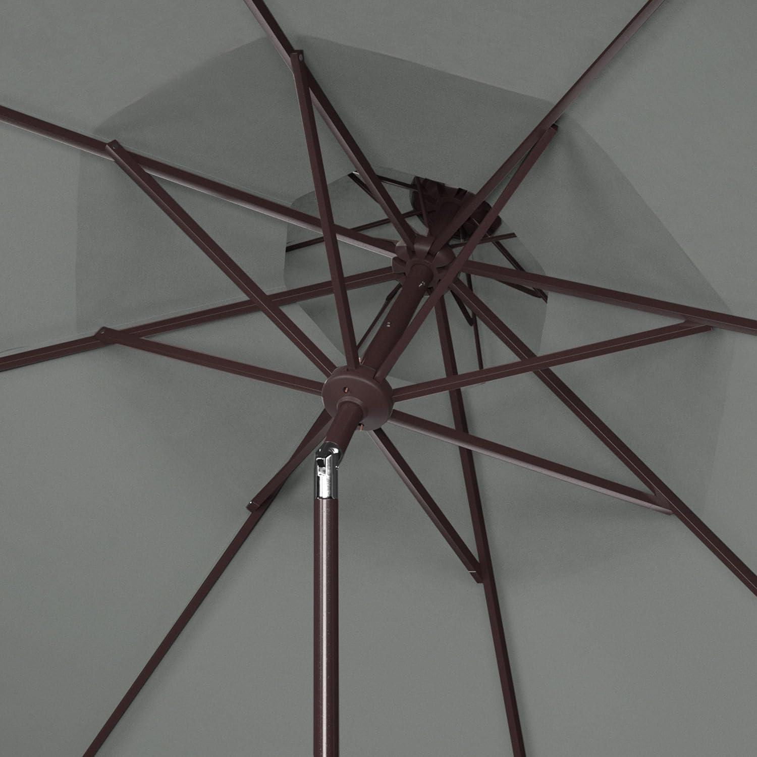 image:imageSAFAVIEH 9ft Outdoor Patio Umbrella Round Double Top Milan Fringe Red amp White Crank Button Tilt UV Resistant for Deck Backyard Poolside PAT8208EGray