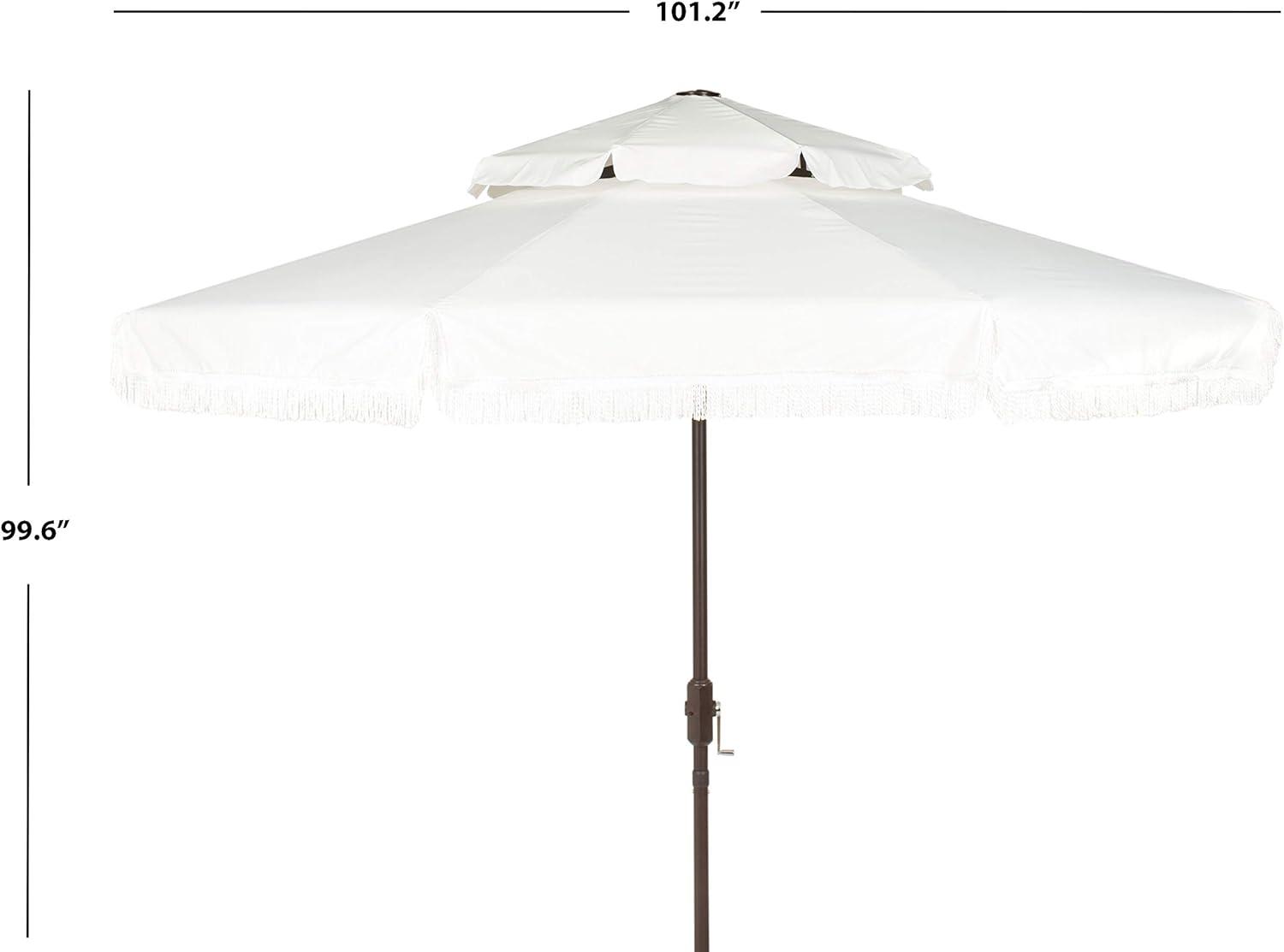 image:imageSAFAVIEH 9ft Outdoor Patio Umbrella Round Double Top Milan Fringe Red amp White Crank Button Tilt UV Resistant for Deck Backyard Poolside PAT8208EWhite