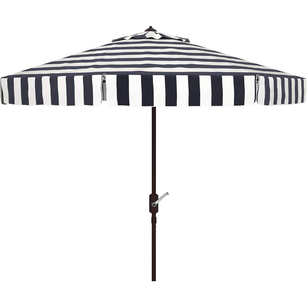 image:imageSAFAVIEH 11ft Outdoor Patio Umbrella Round Else Collection Black amp White Auto Crank Tilt UV Resistant for Deck Backyard Poolside PAT8103ABlack White