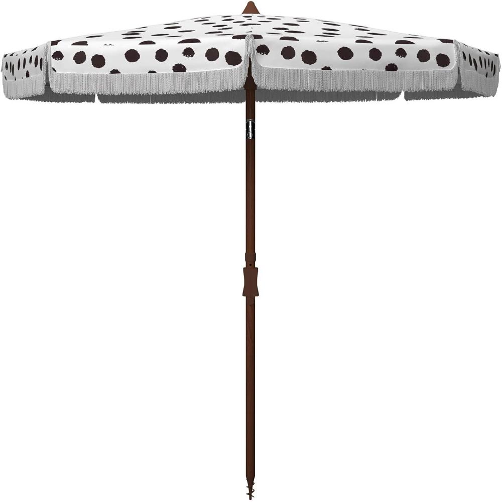 image:imageSAFAVIEH 65ft Outdoor Patio Umbrella Round Sydney Collection White amp Light Blue Polka Dot Print Fringe Trim Button Tilt UV Resistant for Deck Backyard Poolside PAT8502CWhite Black
