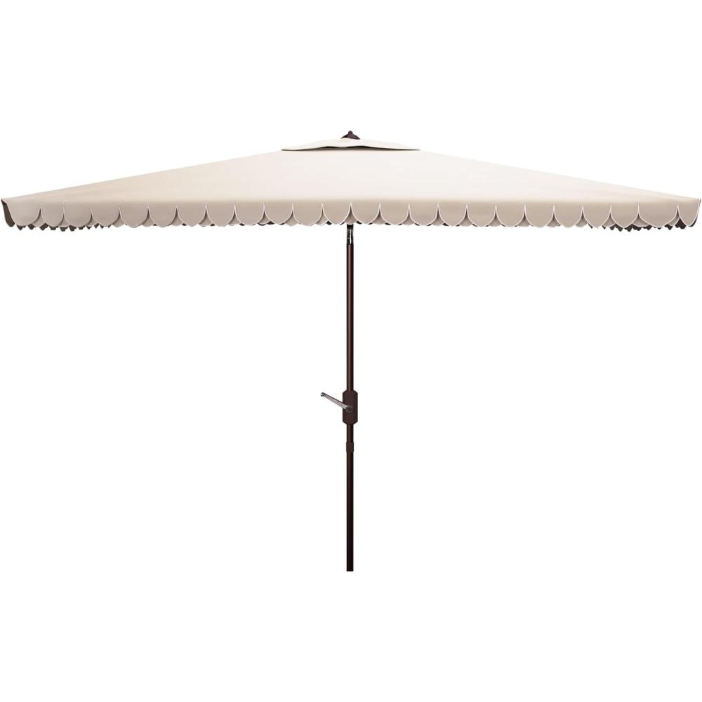 image:imageSAFAVIEH 65x10ft Outdoor Patio Umbrella Rectangular Valance Red amp White Trim Auto Crank Tilt UV Resistant for Deck Backyard Poolside PAT8306DBeige  White