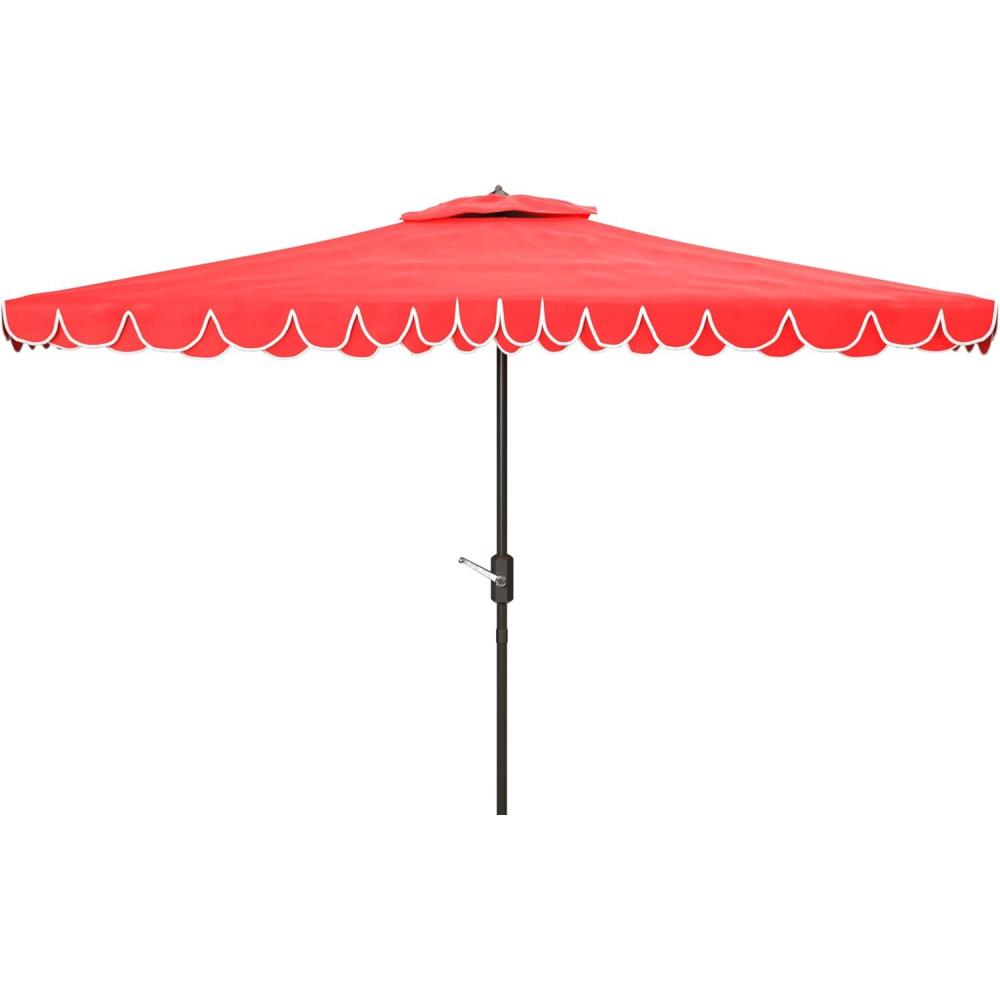 image:imageSAFAVIEH 65x10ft Outdoor Patio Umbrella Rectangular Valance Red amp White Trim Auto Crank Tilt UV Resistant for Deck Backyard Poolside PAT8306DRed