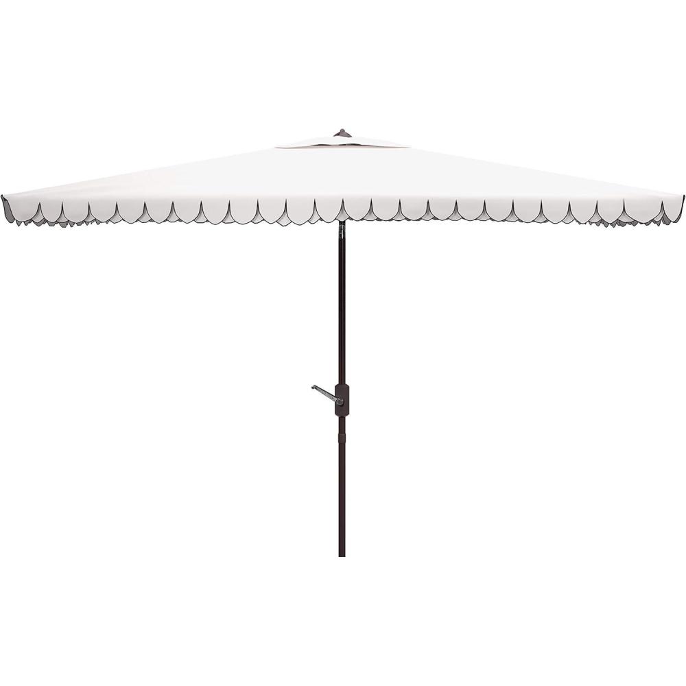 image:imageSAFAVIEH 65x10ft Outdoor Patio Umbrella Rectangular Valance Red amp White Trim Auto Crank Tilt UV Resistant for Deck Backyard Poolside PAT8306DWhite Black