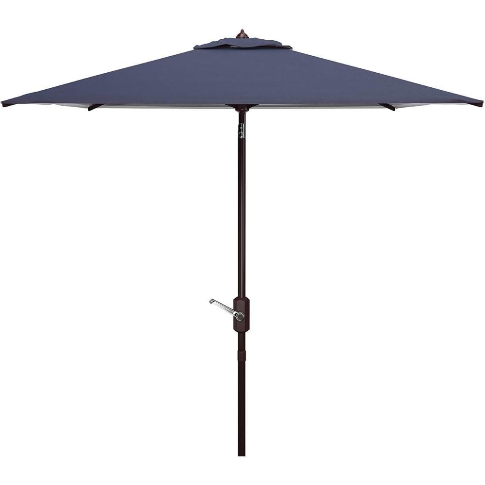 image:imageSAFAVIEH 75ft Outdoor Patio Umbrella Square Athens Collection Beige amp White Auto Crank Tilt UV Resistant for Deck Backyard Poolside PAT8407BNavyWhite