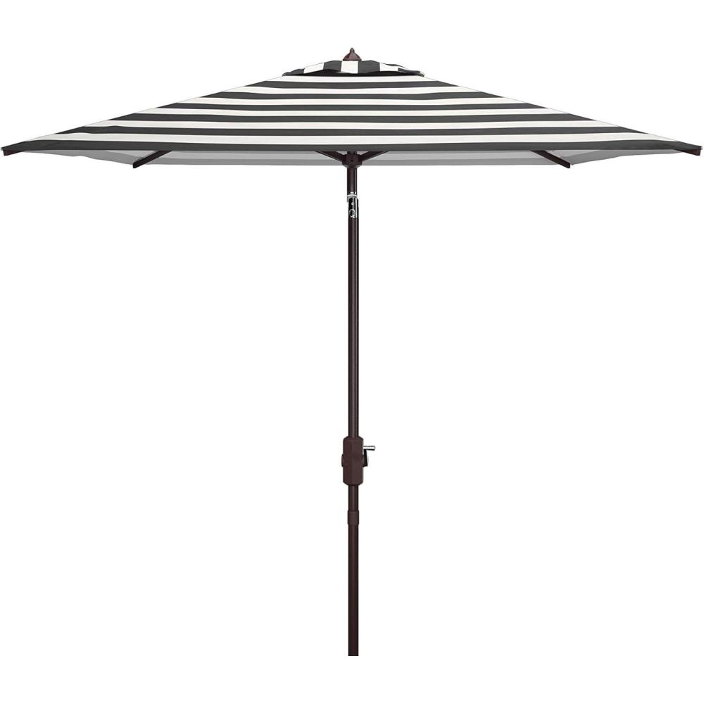 image:imageSAFAVIEH 75ft Outdoor Patio Umbrella Square Iris Collection Navy amp White Stripe Auto Crank Tilt UV Resistant for Deck Backyard Poolside PAT8404BBlack  White