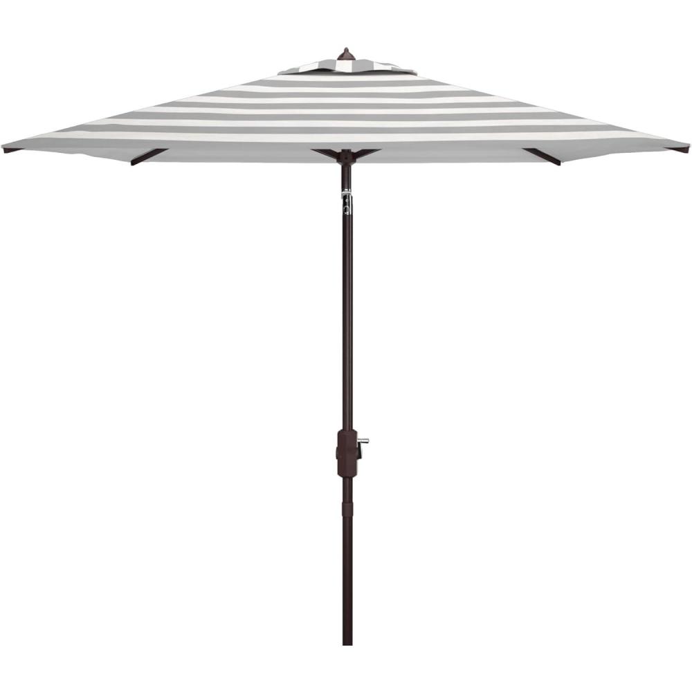 image:imageSAFAVIEH 75ft Outdoor Patio Umbrella Square Iris Collection Navy amp White Stripe Auto Crank Tilt UV Resistant for Deck Backyard Poolside PAT8404BGrey White