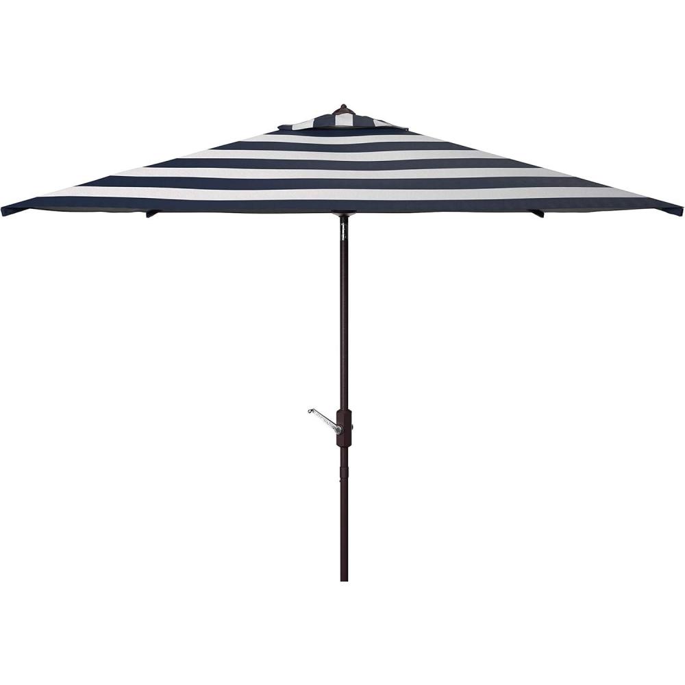 image:imageSAFAVIEH 75ft Outdoor Patio Umbrella Square Iris Collection Navy amp White Stripe Auto Crank Tilt UV Resistant for Deck Backyard Poolside PAT8404BNavy White