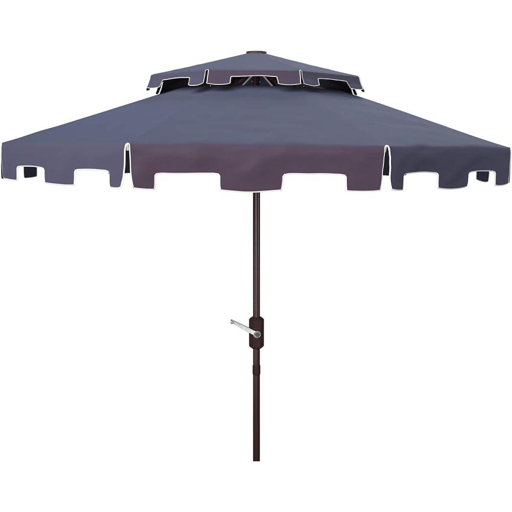 image:imageSAFAVIEH 9ft Outdoor Patio Umbrella Double Top Zimmerman Collection Black amp White Crank Button Tilt UV Resistant for Deck Backyard Poolside PAT8200HNavyWhite