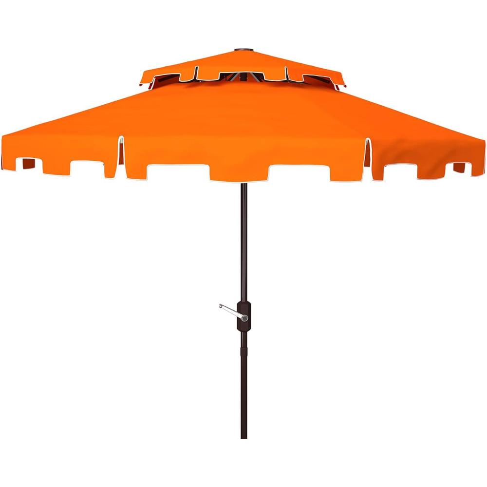 image:imageSAFAVIEH 9ft Outdoor Patio Umbrella Double Top Zimmerman Collection Black amp White Crank Button Tilt UV Resistant for Deck Backyard Poolside PAT8200HOrangeWhite