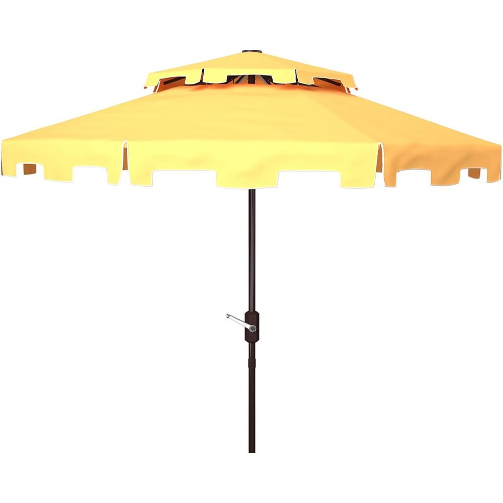 image:imageSAFAVIEH 9ft Outdoor Patio Umbrella Double Top Zimmerman Collection Black amp White Crank Button Tilt UV Resistant for Deck Backyard Poolside PAT8200HYellowWhite
