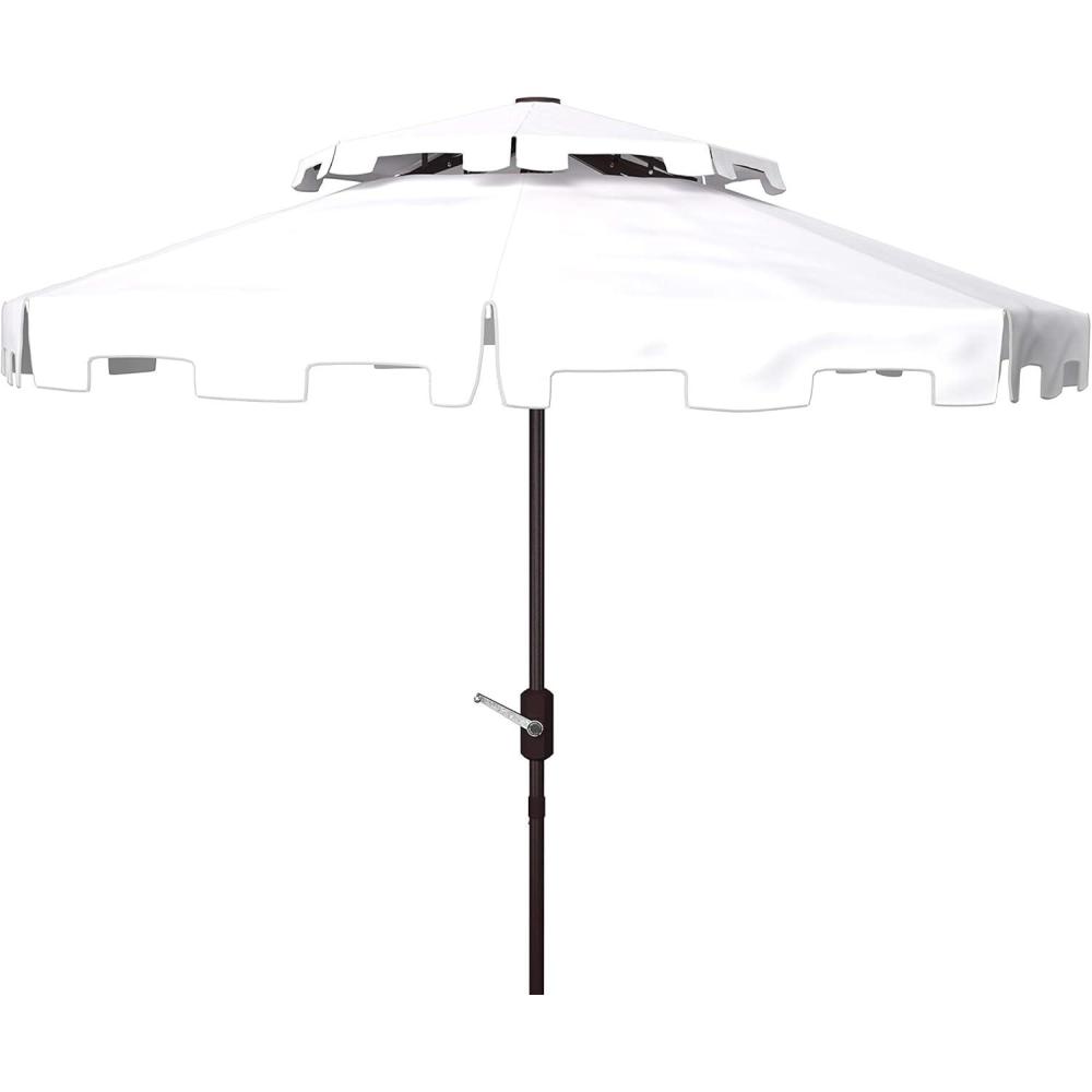 image:imageSAFAVIEH 9ft Outdoor Patio Umbrella Double Top Zimmerman Collection Black amp White Crank Button Tilt UV Resistant for Deck Backyard Poolside PAT8200HWhite