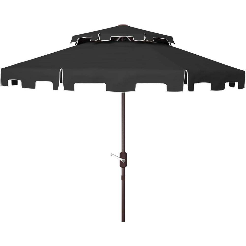 image:imageSAFAVIEH 9ft Outdoor Patio Umbrella Double Top Zimmerman Collection Black amp White Crank Button Tilt UV Resistant for Deck Backyard Poolside PAT8200HBlackWhite
