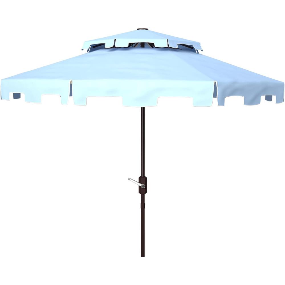 image:imageSAFAVIEH 9ft Outdoor Patio Umbrella Double Top Zimmerman Collection Black amp White Crank Button Tilt UV Resistant for Deck Backyard Poolside PAT8200HBaby BlueWhite