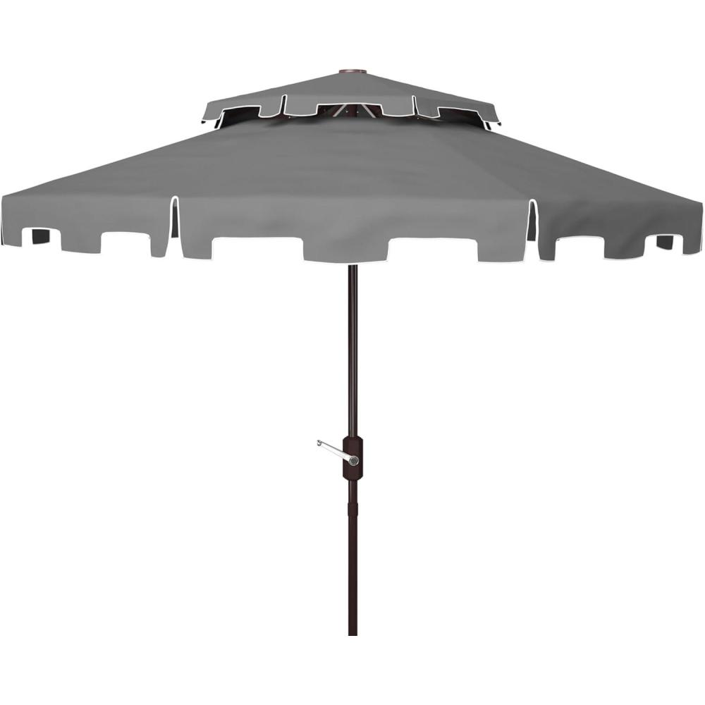 image:imageSAFAVIEH 9ft Outdoor Patio Umbrella Double Top Zimmerman Collection Black amp White Crank Button Tilt UV Resistant for Deck Backyard Poolside PAT8200HGreyWhite
