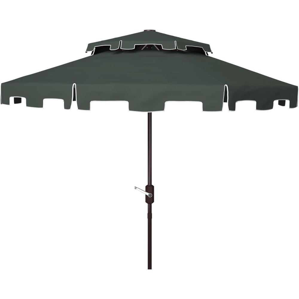 image:imageSAFAVIEH 9ft Outdoor Patio Umbrella Double Top Zimmerman Collection Black amp White Crank Button Tilt UV Resistant for Deck Backyard Poolside PAT8200HDark Green