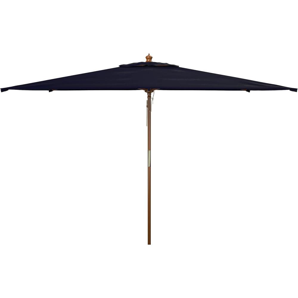image:imageSAFAVIEH Outdoor Collection Aklin 65FT x 10FT Rectangle Wooden Pulley Market Umbrella No TiltNavy