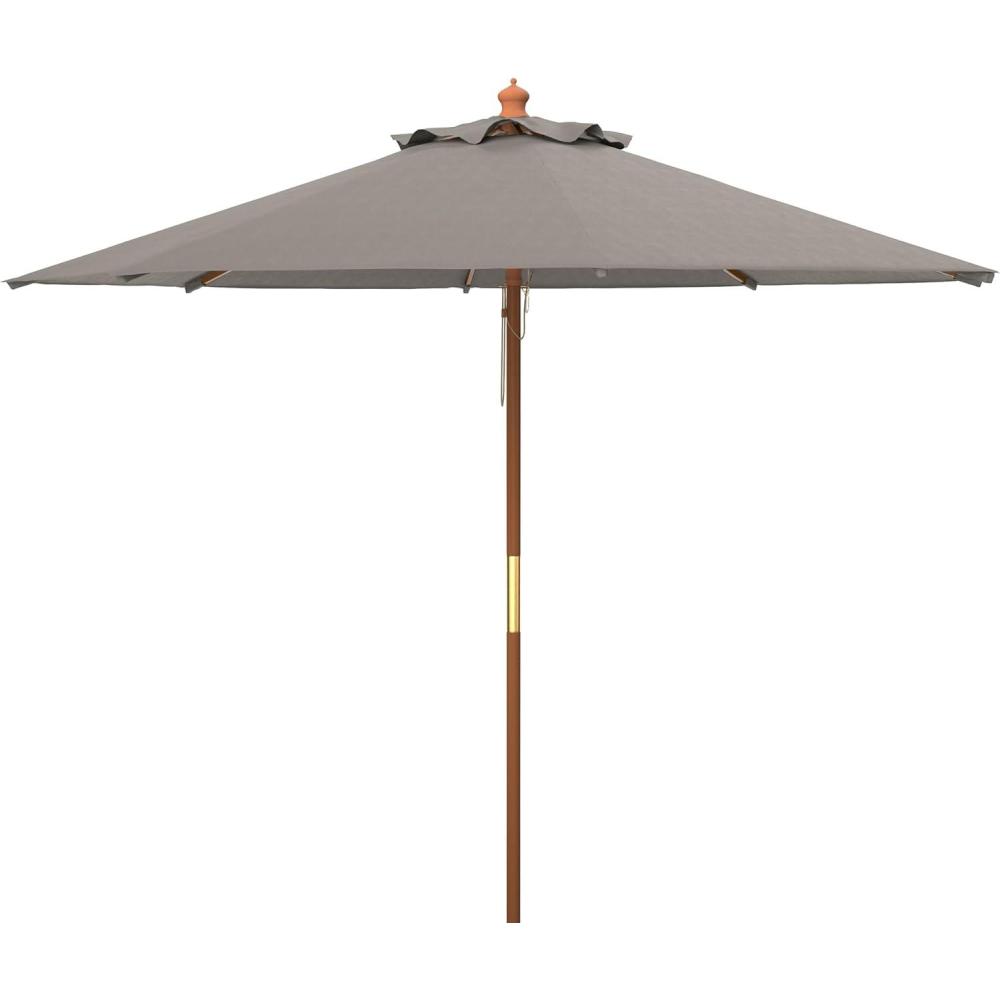 image:imageSAFAVIEH Outdoor Collection Cannes White 11Foot Wooden Pulley Market UmbrellaGray