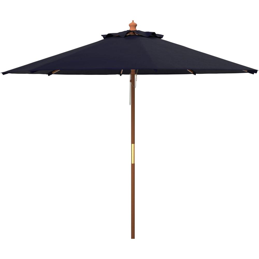 image:imageSAFAVIEH Outdoor Collection Cannes White 11Foot Wooden Pulley Market UmbrellaNavy