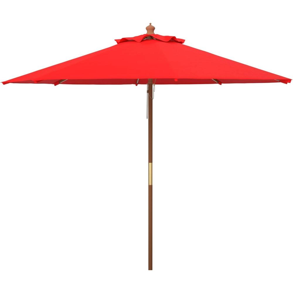 image:imageSAFAVIEH Outdoor Collection Cannes White 11Foot Wooden Pulley Market UmbrellaRed