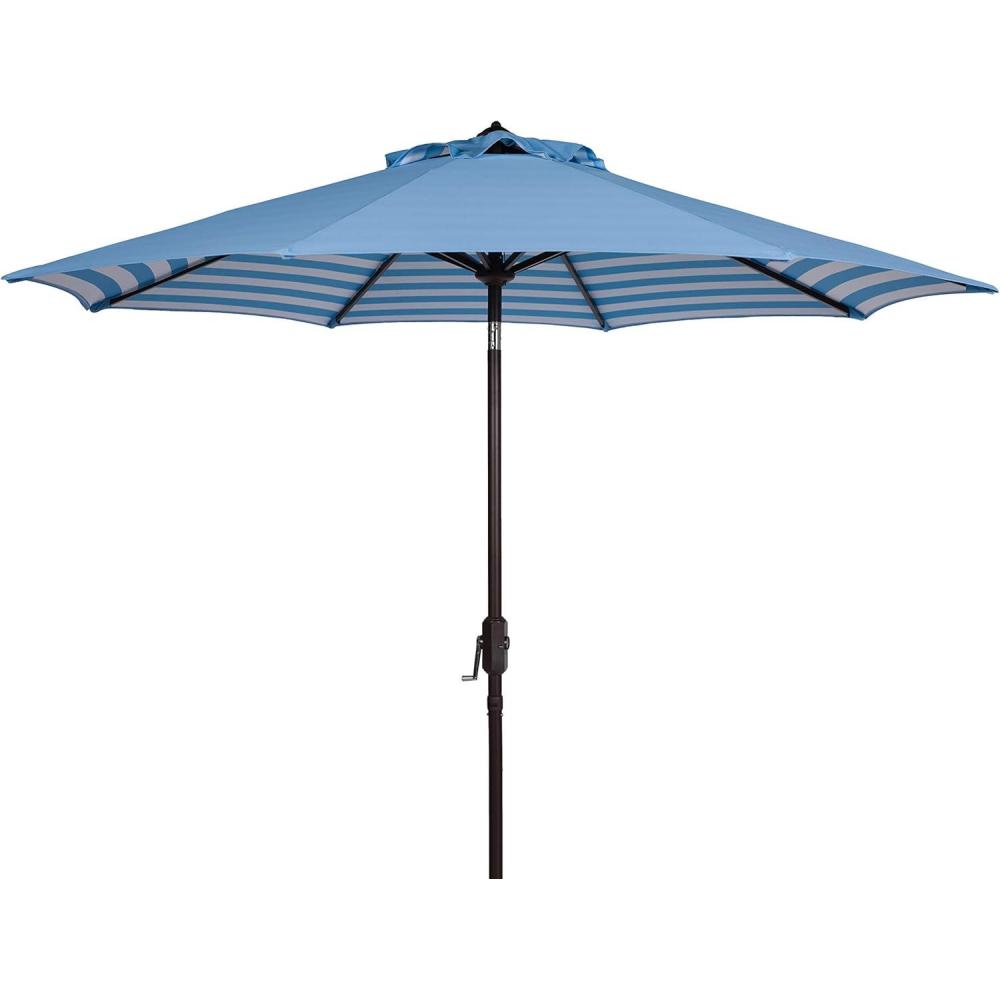 image:imageSafavieh PAT8007A Collection Athens Inside Out Striped 9Ft Crank Outdoor Auto Tilt UmbrellaBaby BlueWhite